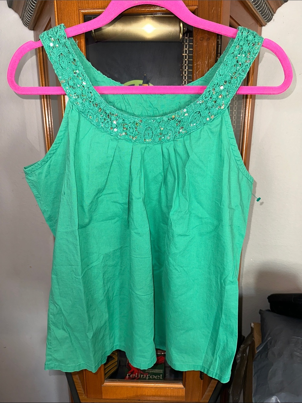 Embellished Green Sleeveless Women's Top